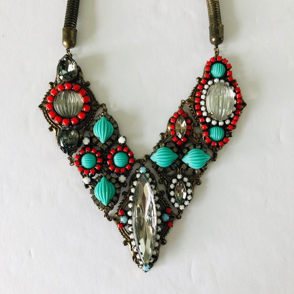 Stunning -  Anton Heunis - Coral, Crystal & Turquoise Necklace - Picture 3 of 7